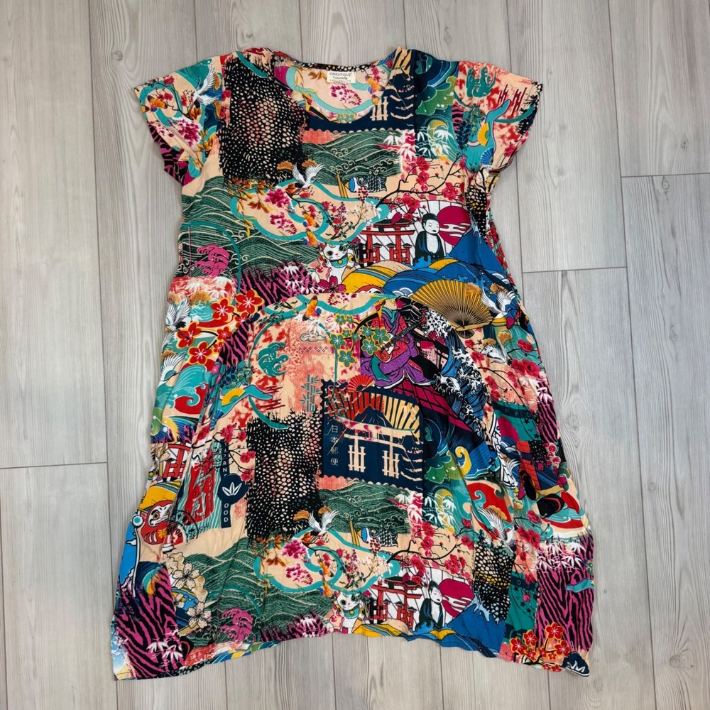 Orientique Australian Naturally Japanese Patchwork Rayon Shift Dress XL